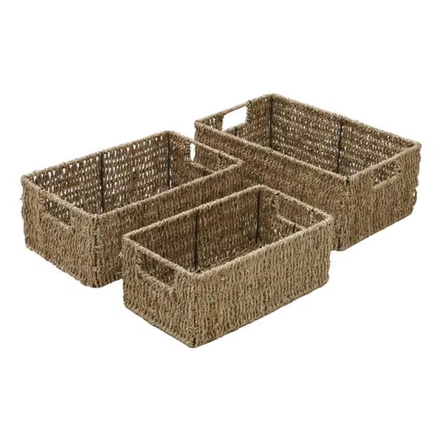 JVL Seagrass Set Of 3 Rectangular Storage Baskets