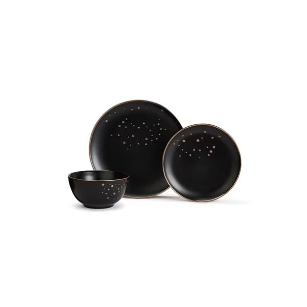 Waterside 12pc Ebony & Gold Dinner Set