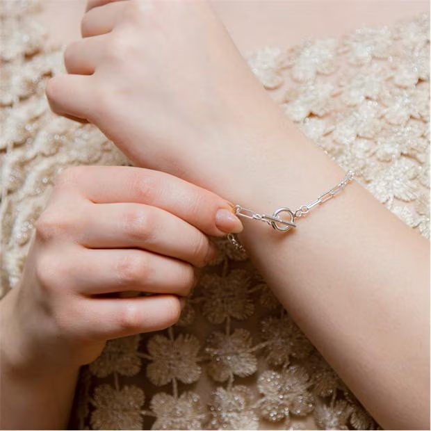 Be You Sterling Silver Paper Chain T-Bar Bracelet
