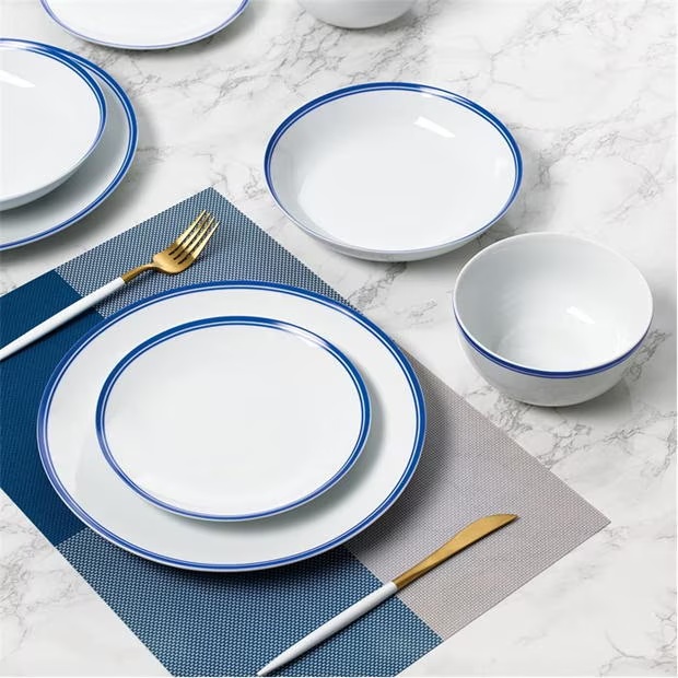 Waterside 16pc St Ives Stripe Dinner Set - Blue