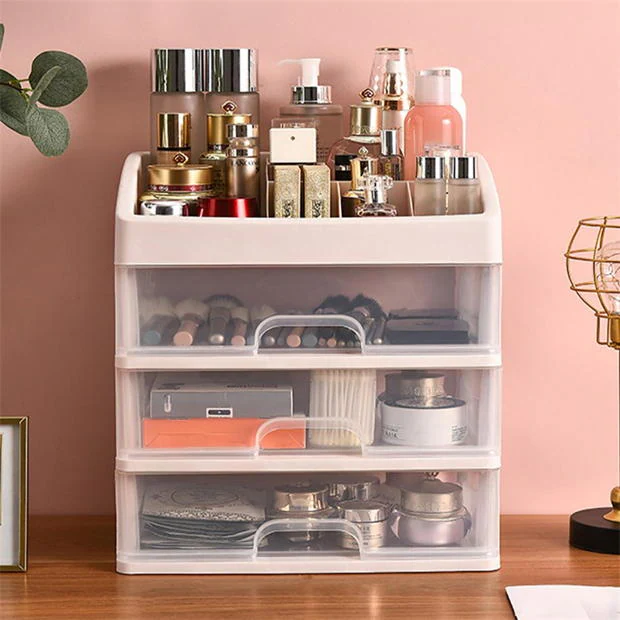 SHEONLY 3-Tier Makeup Organizer with Compartments White