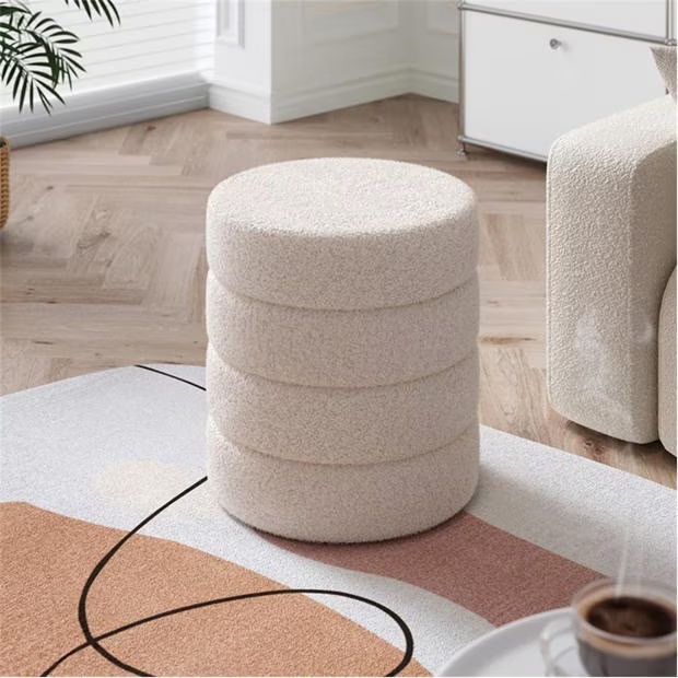 Cottonfy UK Round Channel Upholstered Ottoman Beige