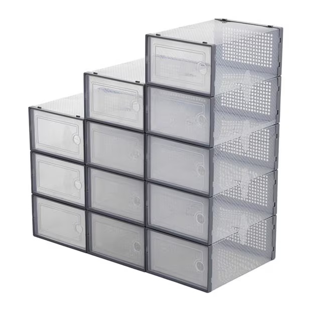 Cottonfy UK 12x Stackable Shoe Storage Box Organiser Grey