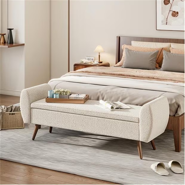 Cottonfy UK Teddy Fur Upholstered Storage Bench White