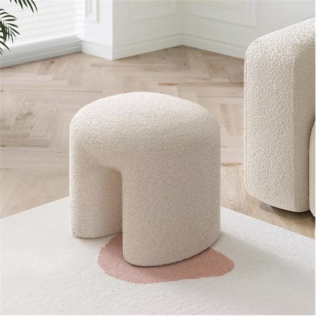 Cottonfy UK Modern Teddy Bear Fur Upholstered Ottoman Beige