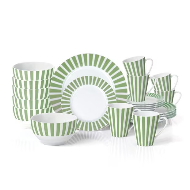 Waterside 24pc Green Split Stripe Dinner Set