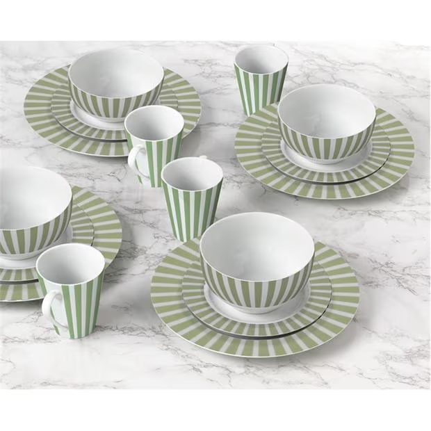 Waterside 24pc Green Split Stripe Dinner Set