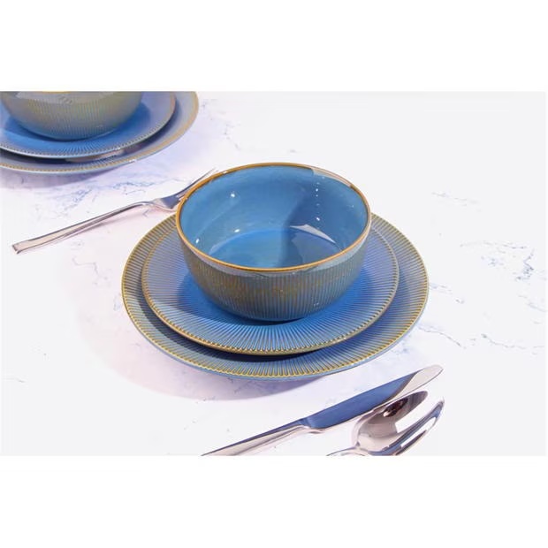 Waterside 16pc Reactive Glaze Blue Dinner Set