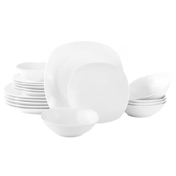 Waterside 18 Piece White Everyday Square Dinner Set