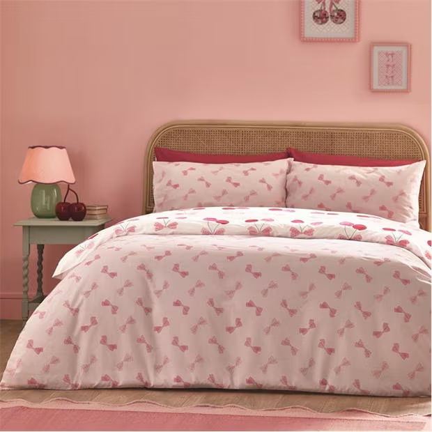Catherine Lansfield Cherries and Bows Reversible Duvet Cover Set