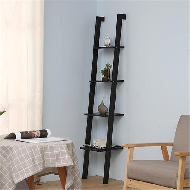 LIFE IDEAS 4-Tier Wooden Wall Ladder Shelf Black